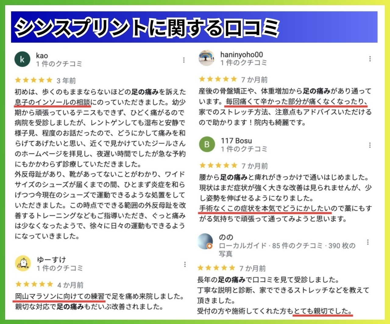 シンスプリントの口コミ｜玉野市ジール鍼灸整骨院