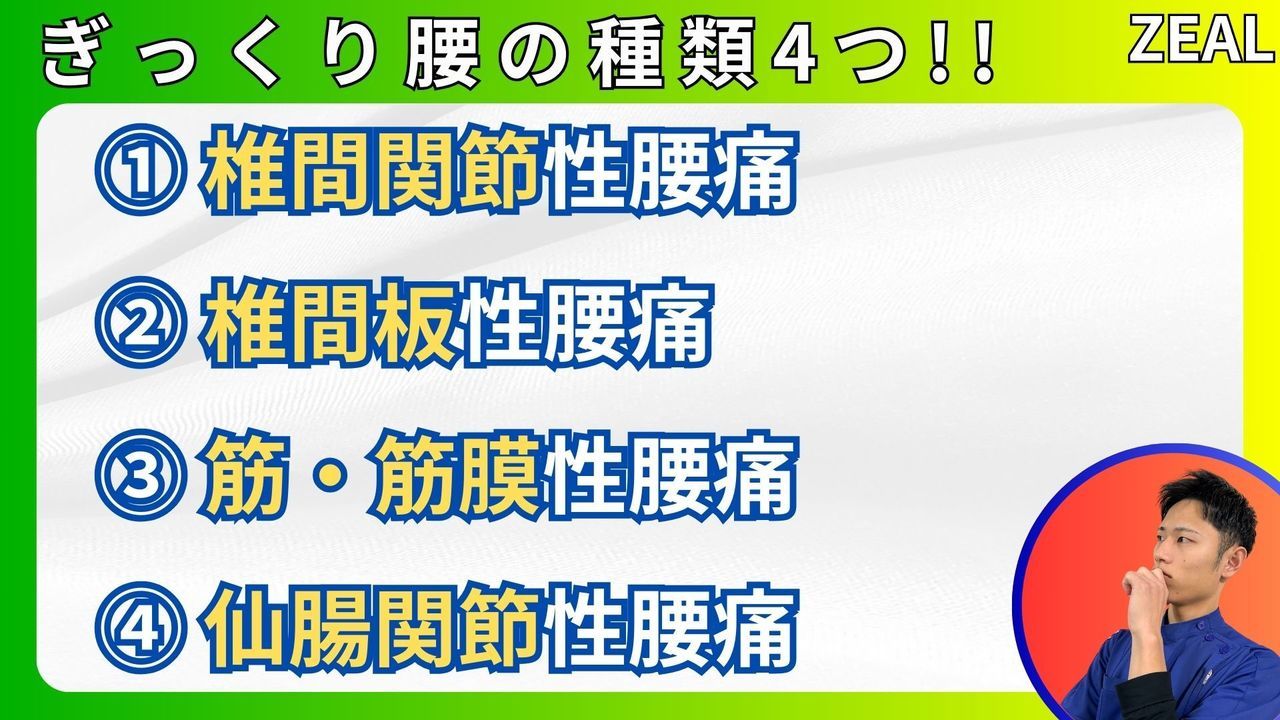 腰痛（ぎっくり腰）の種類｜玉野市ジール鍼灸整骨院